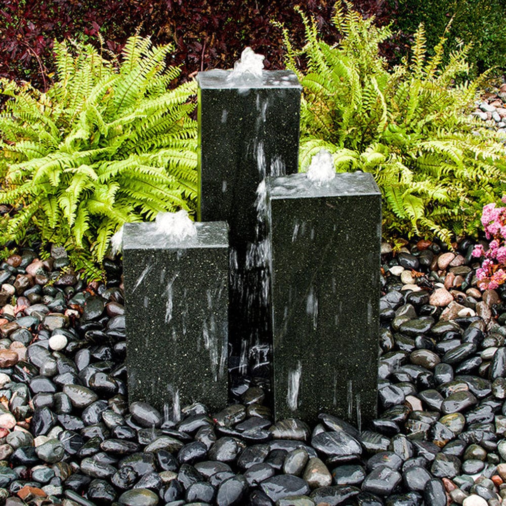 Smooth Black Granite Triple Stone Fountain - Outdoor Art Pros