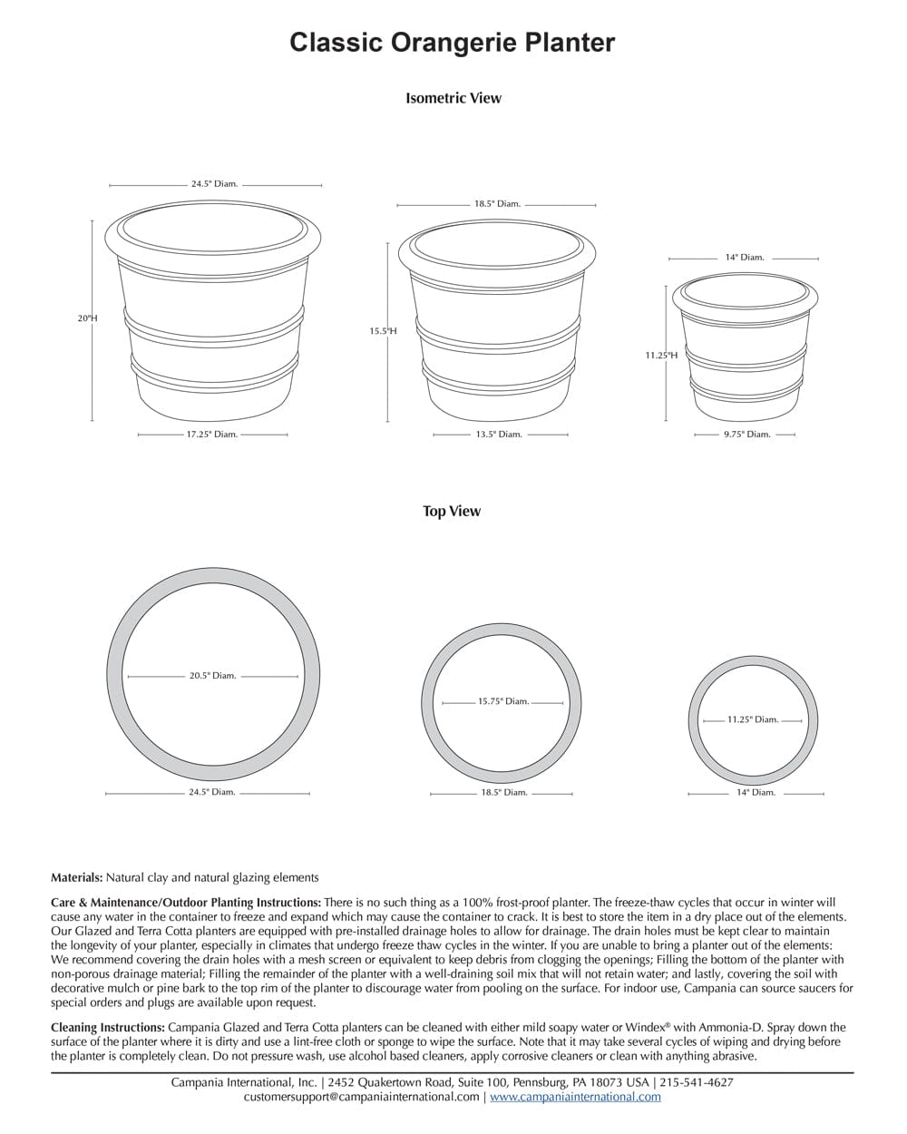 Classic Orangerie Planter Nested Set of 3 | Terra Cotta Collection