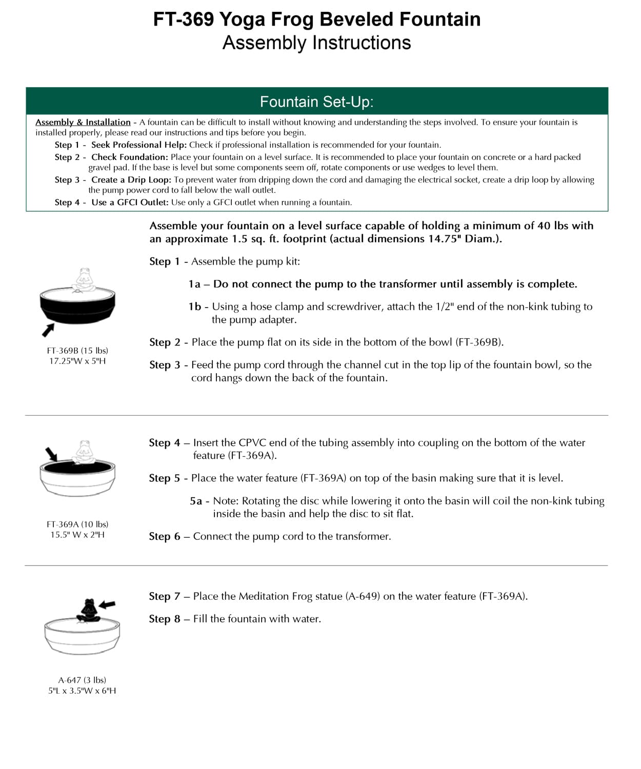 Beveled Yoga Frog Fountain | Zen Cast Stone Garden Fountain