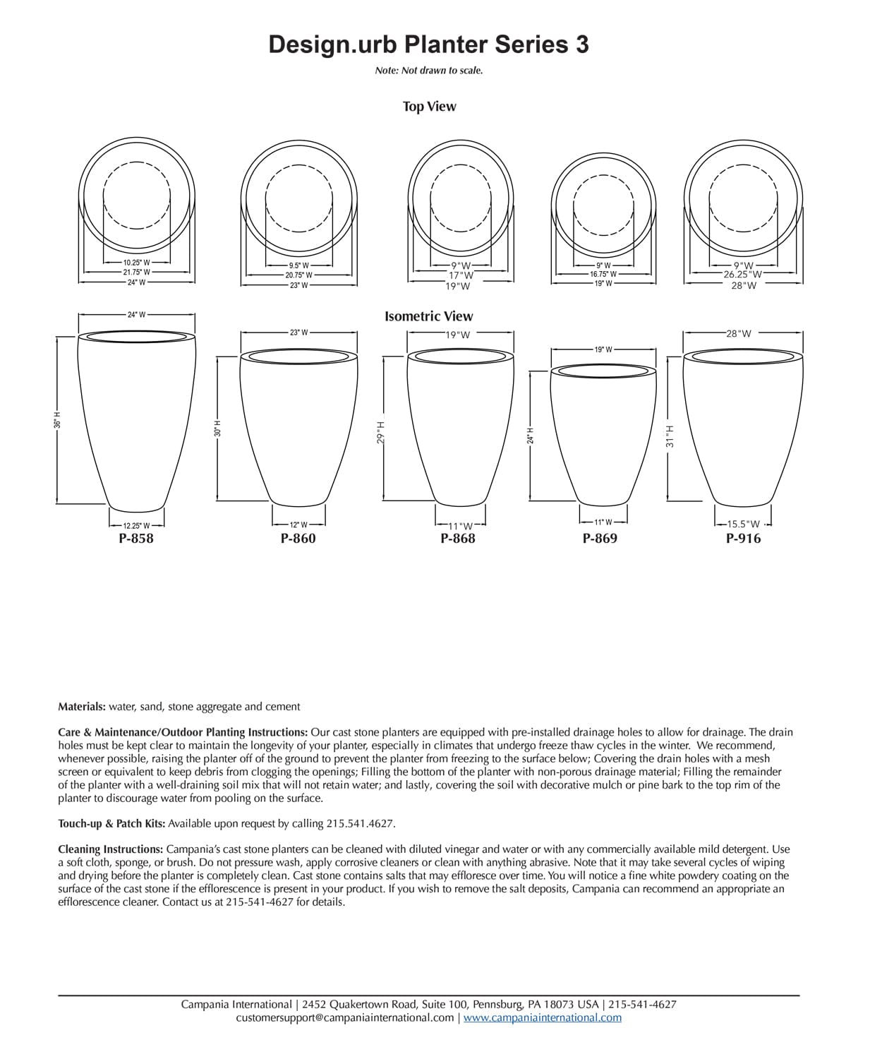 Series 3 Cast Stone Planter Specs