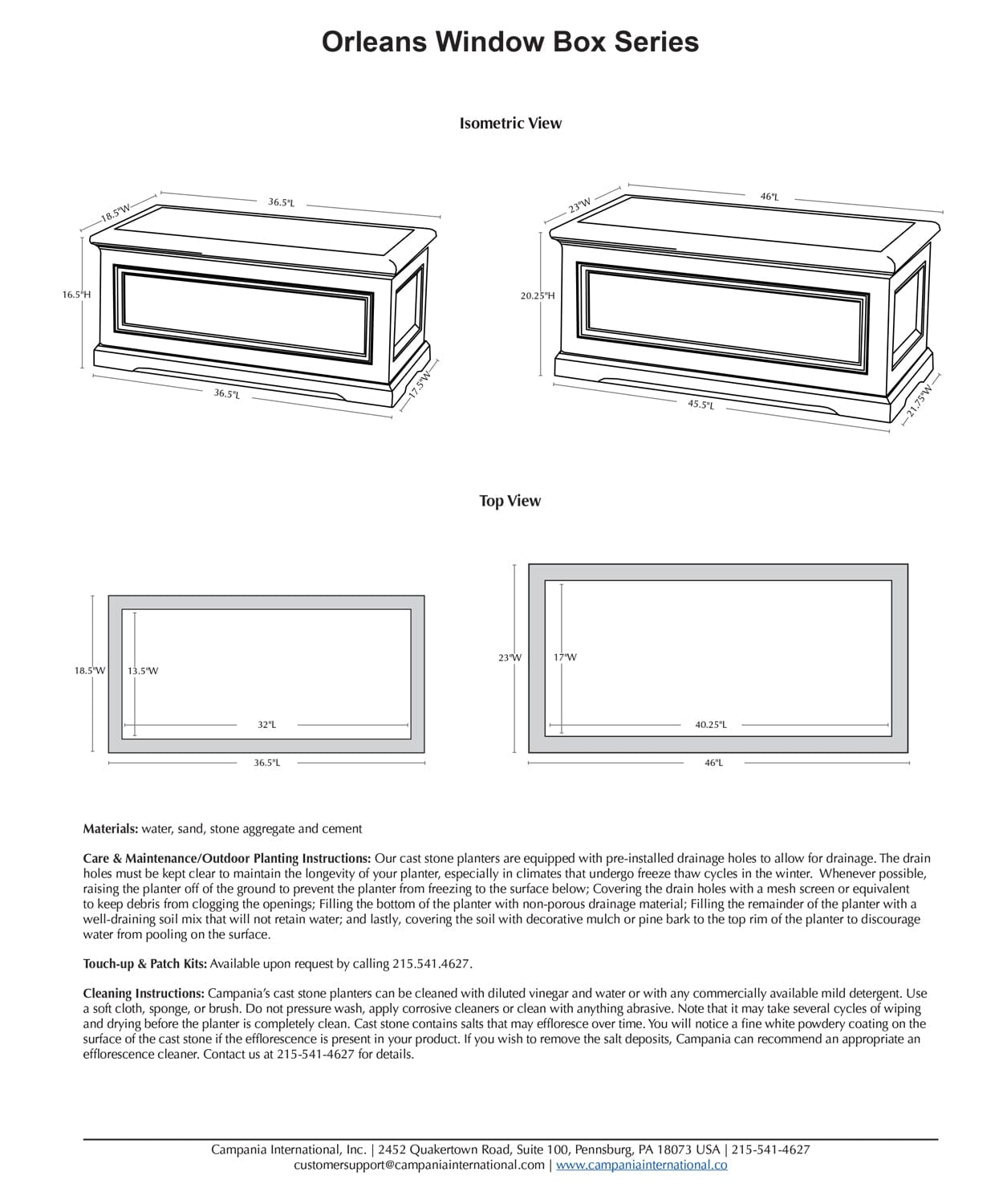 Orleans Window Box Specs