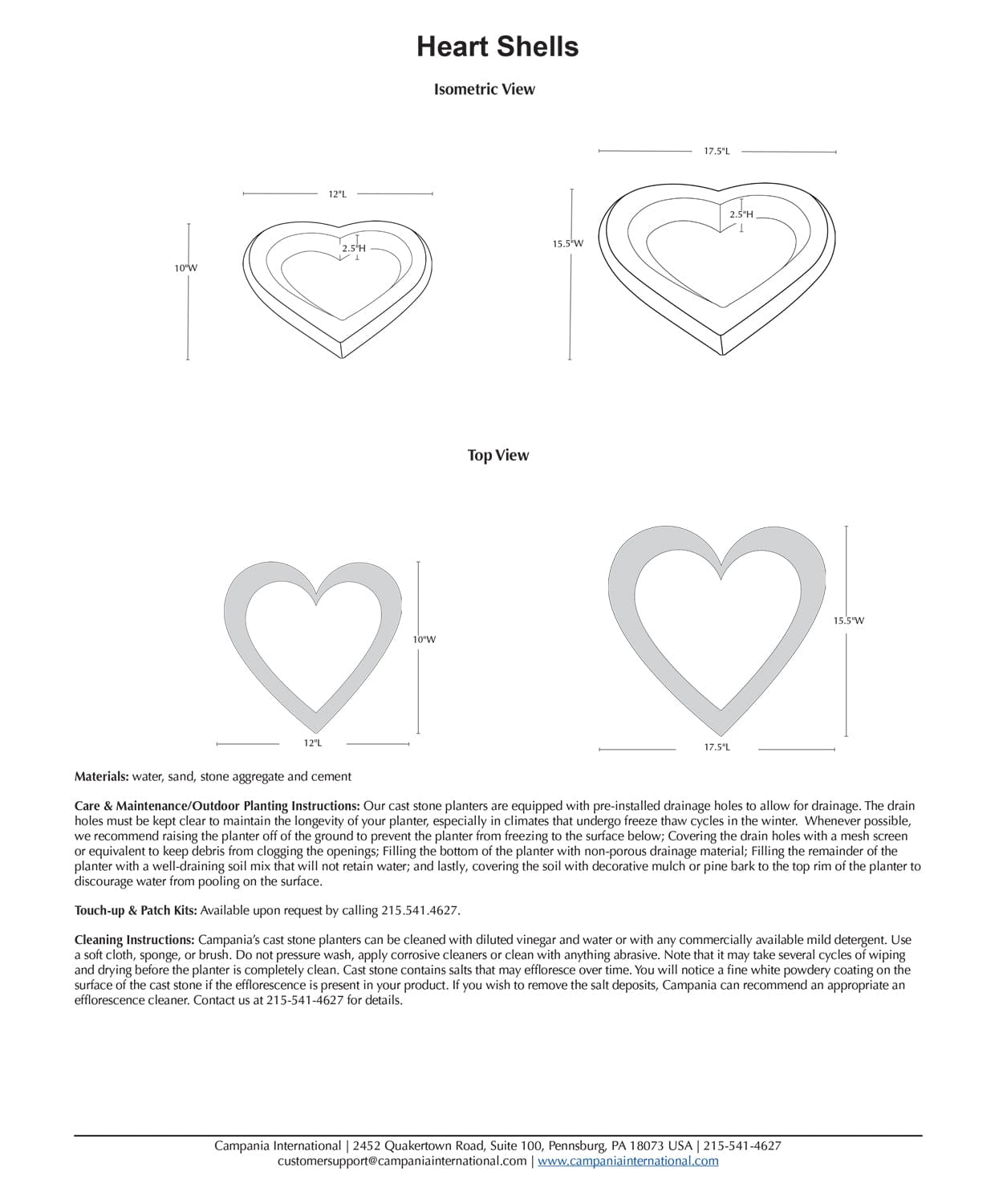 Heart Shell Cast Stone Birdbath