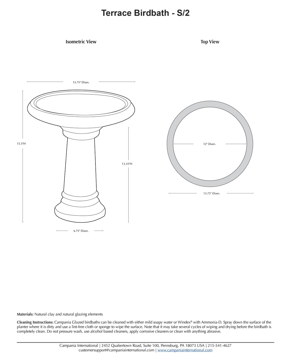 Terrace Birdbath Set of 2 | Glazed Collection
