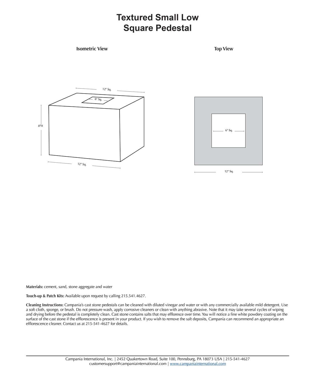 Textured Small Low Square Garden Pedestal