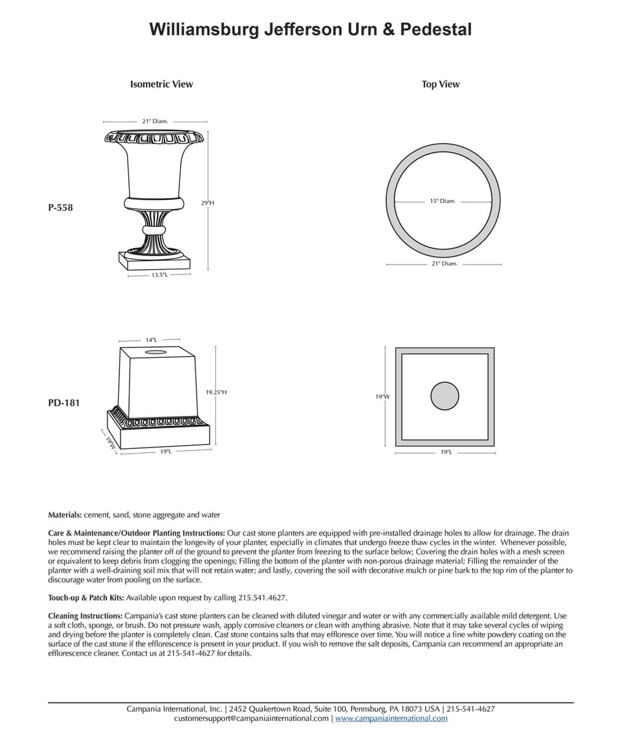 Williamsburg Jefferson Pedestal For Urns and Statues
