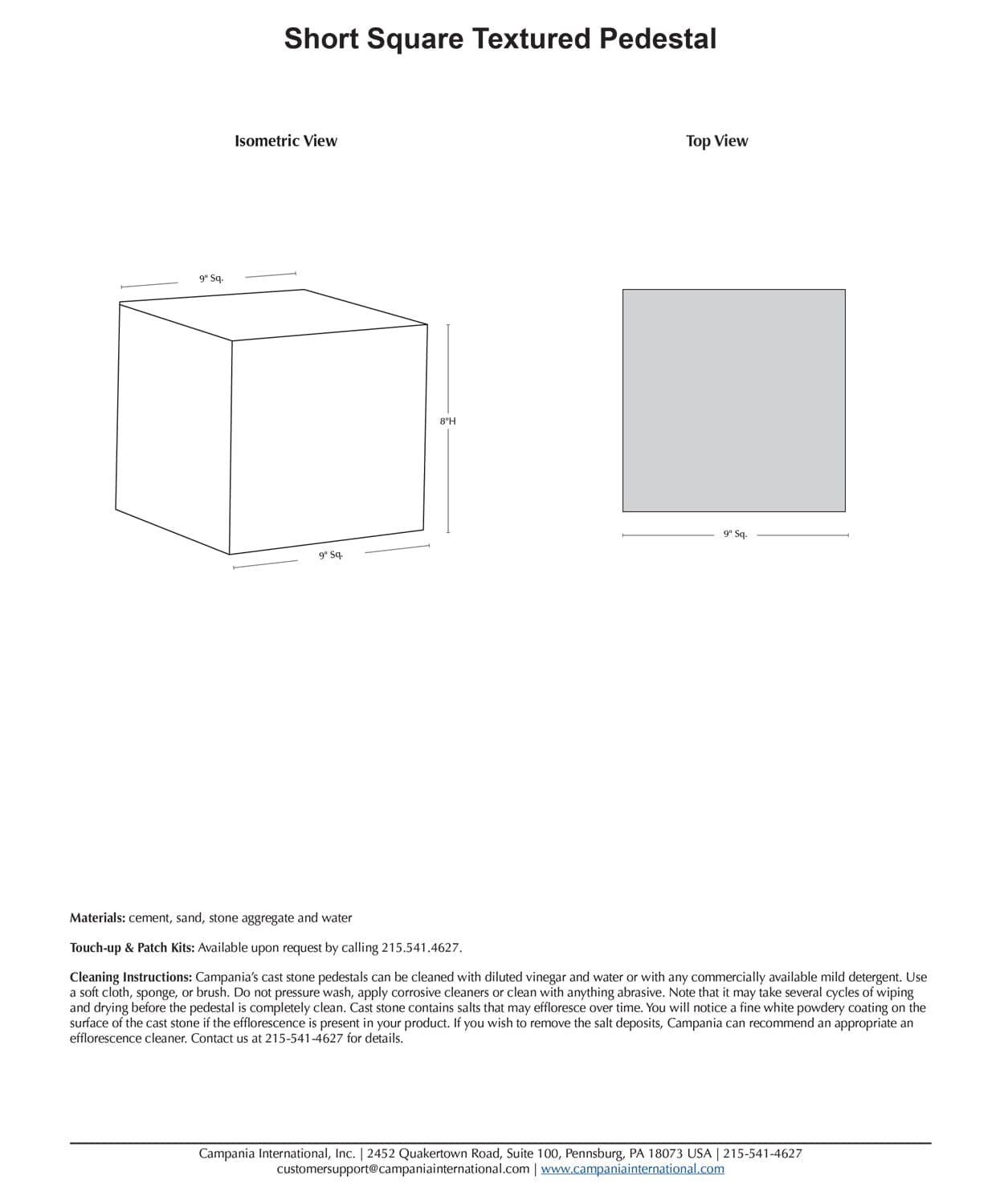 Short Square Textured Pedestal for Urns and Statues