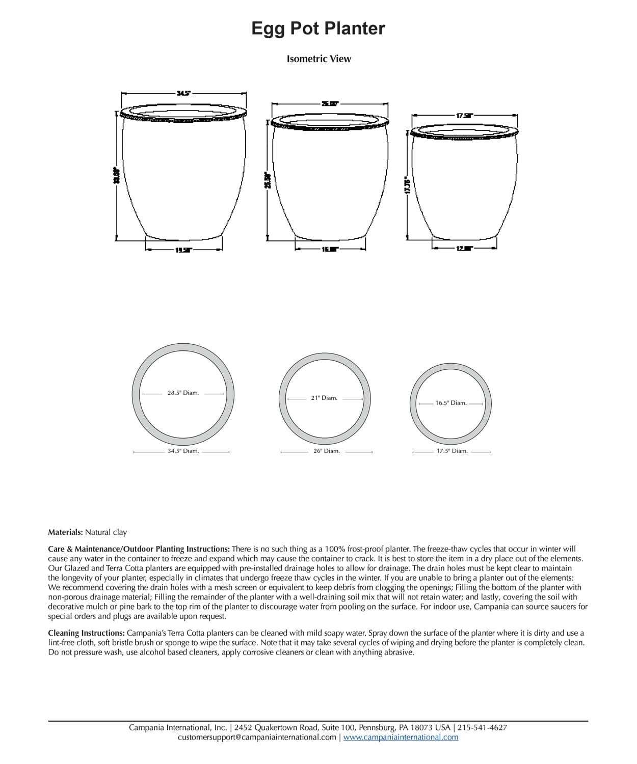 Egg Pot Set of 3 | Sandblasted Terra Cotta Planter