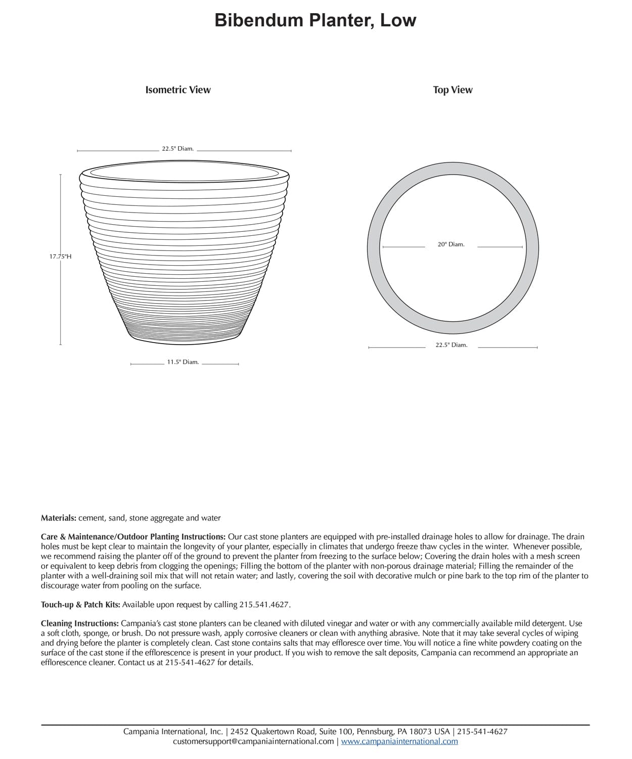 Bibendum Low Cast Stone Planter Specs