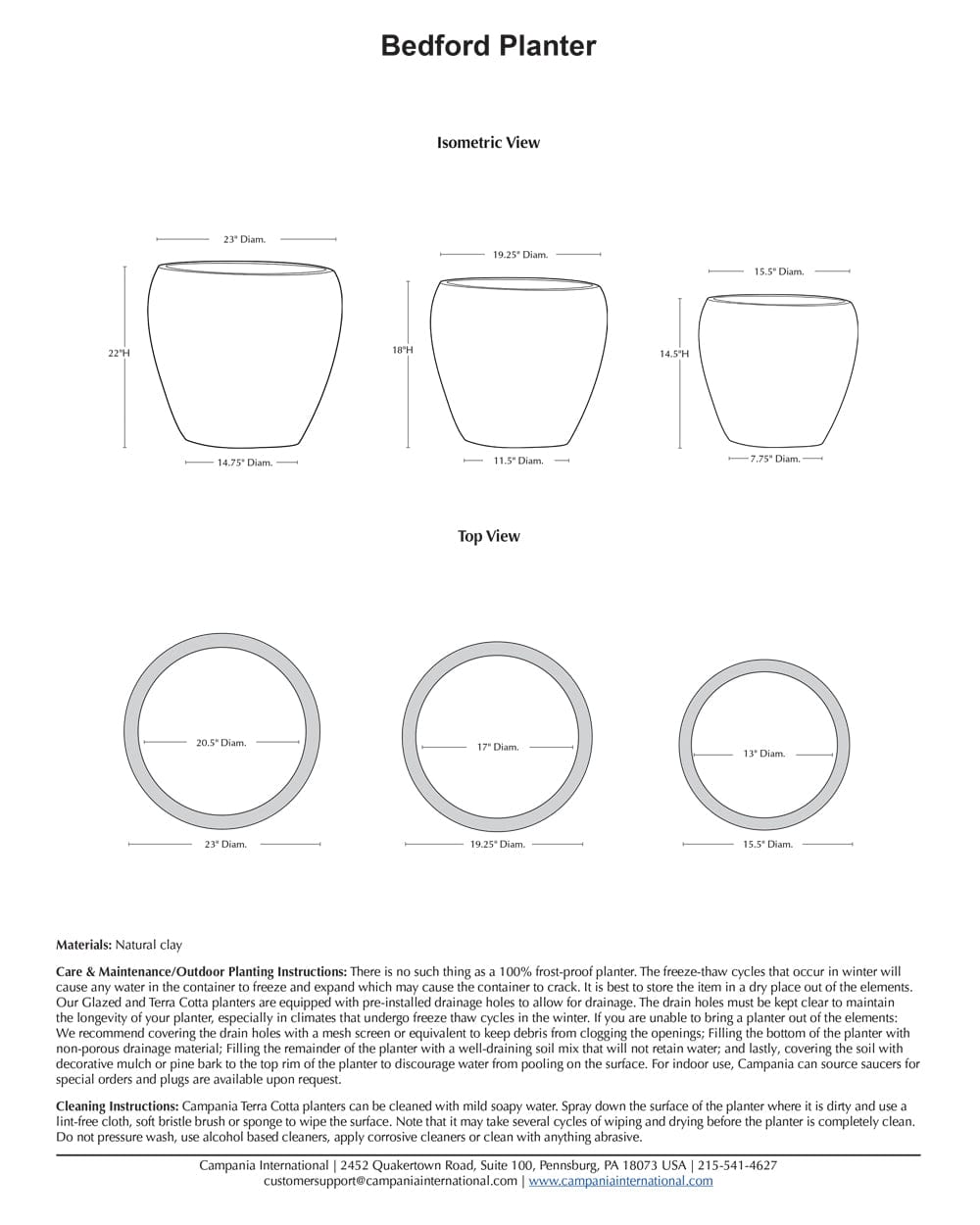 Bedford Planter Nested Set of 3 | Terra Cotta Collection
