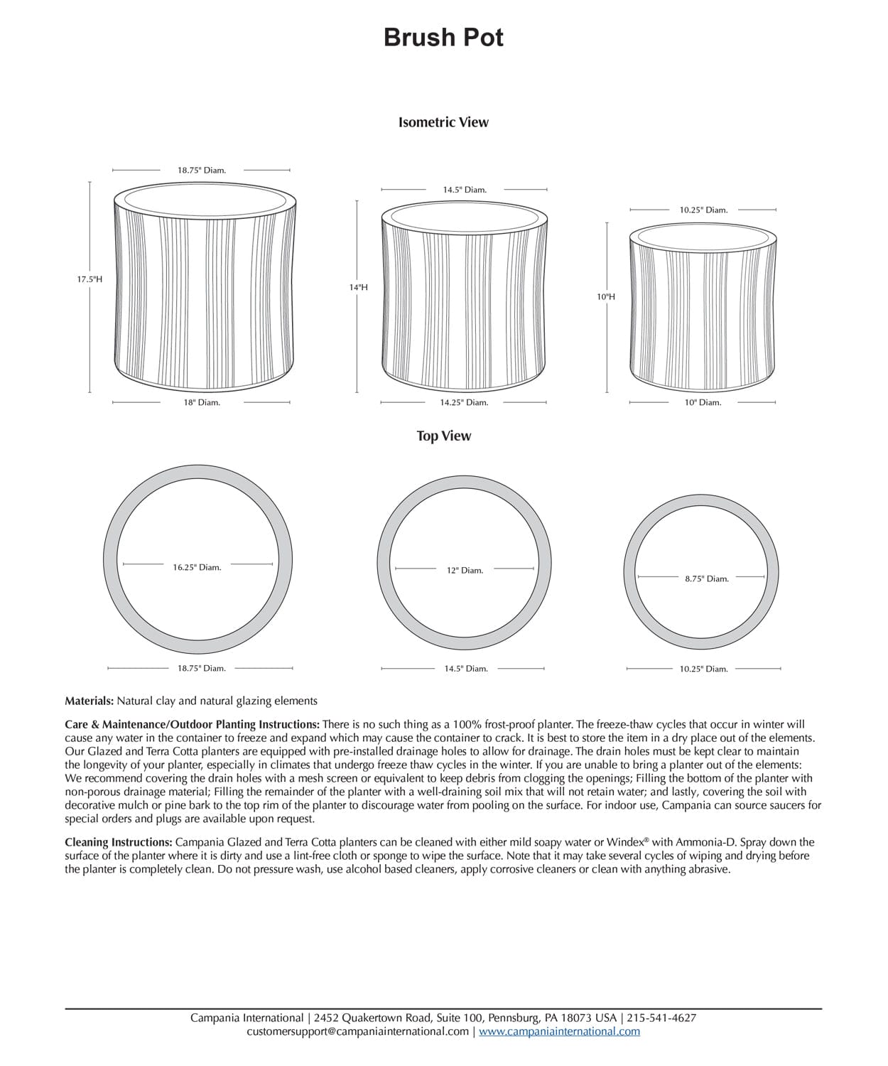 Brush Glazed Terra Cotta Pot Set of 3