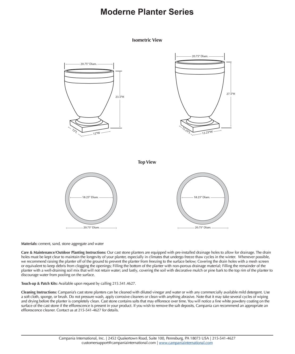 Moderne Planter | Cast Stone Planter Specs