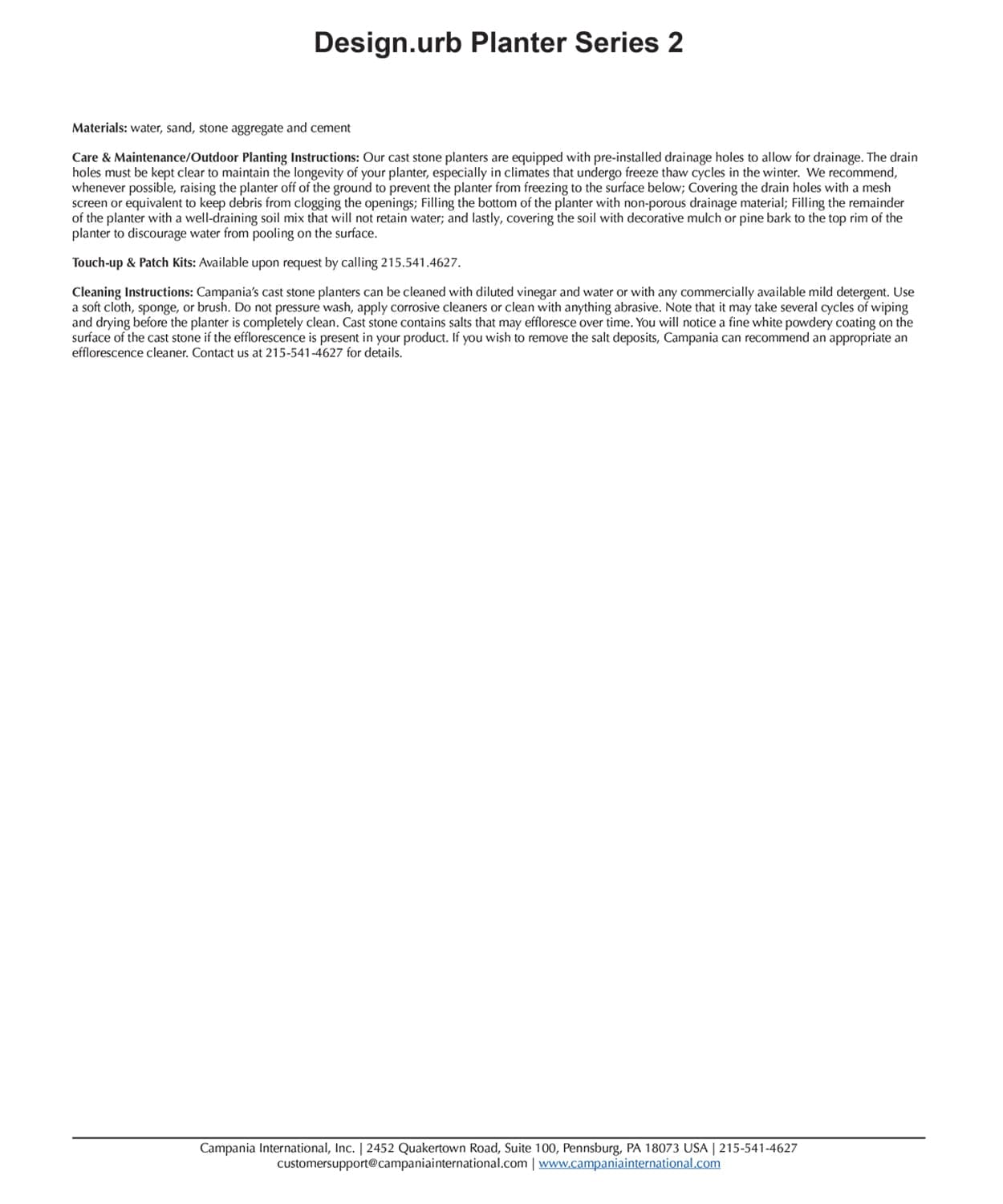 Series 2 Cast Stone Planter Specs