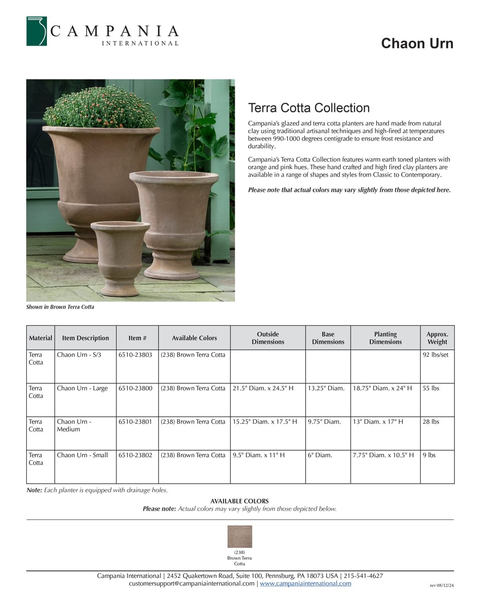 Chalon Urn Planter Nested Set of 3 | Terra Cotta Collection