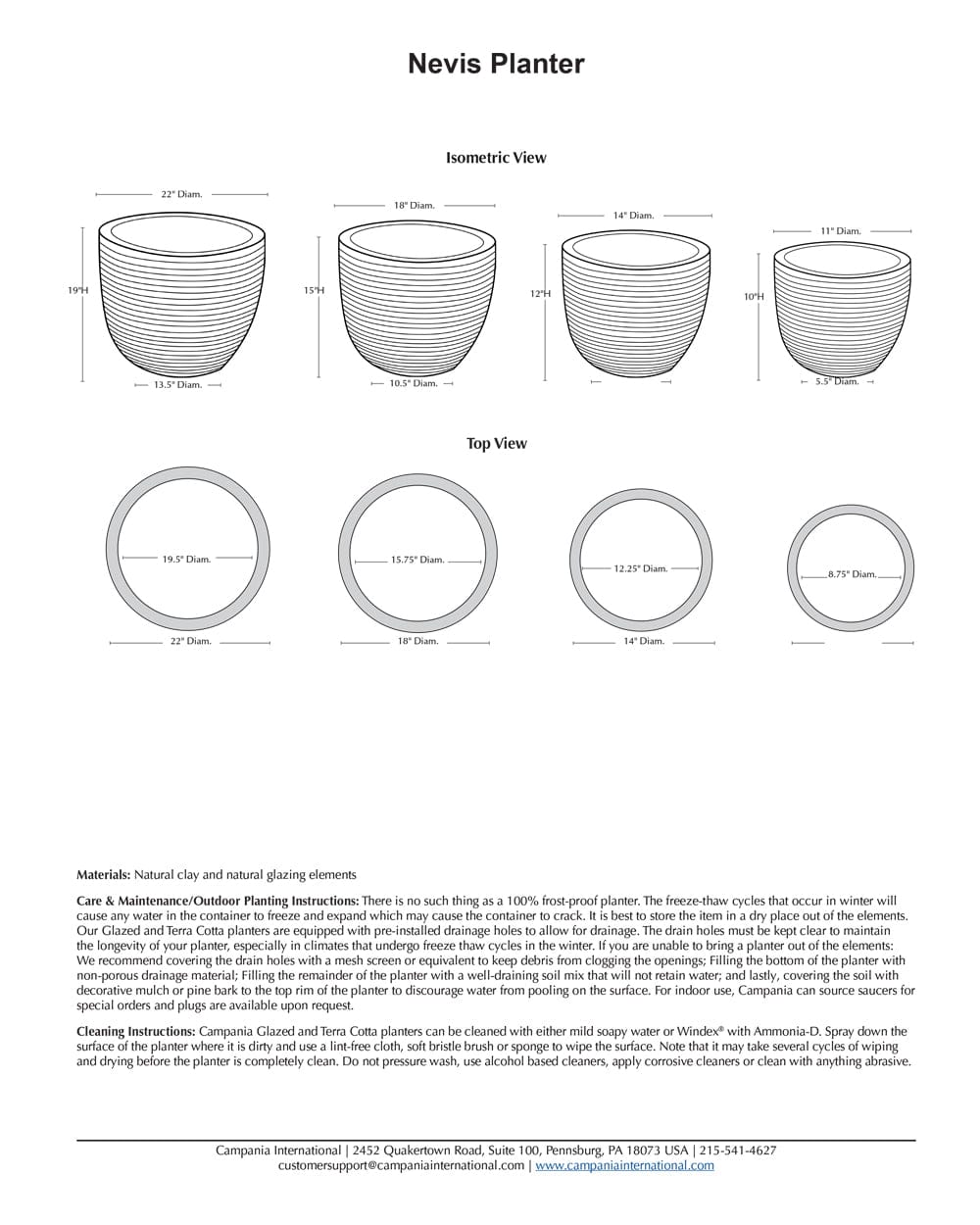 Nevis Glazed Terra Cotta Planter - Nested Set of 4 Specs