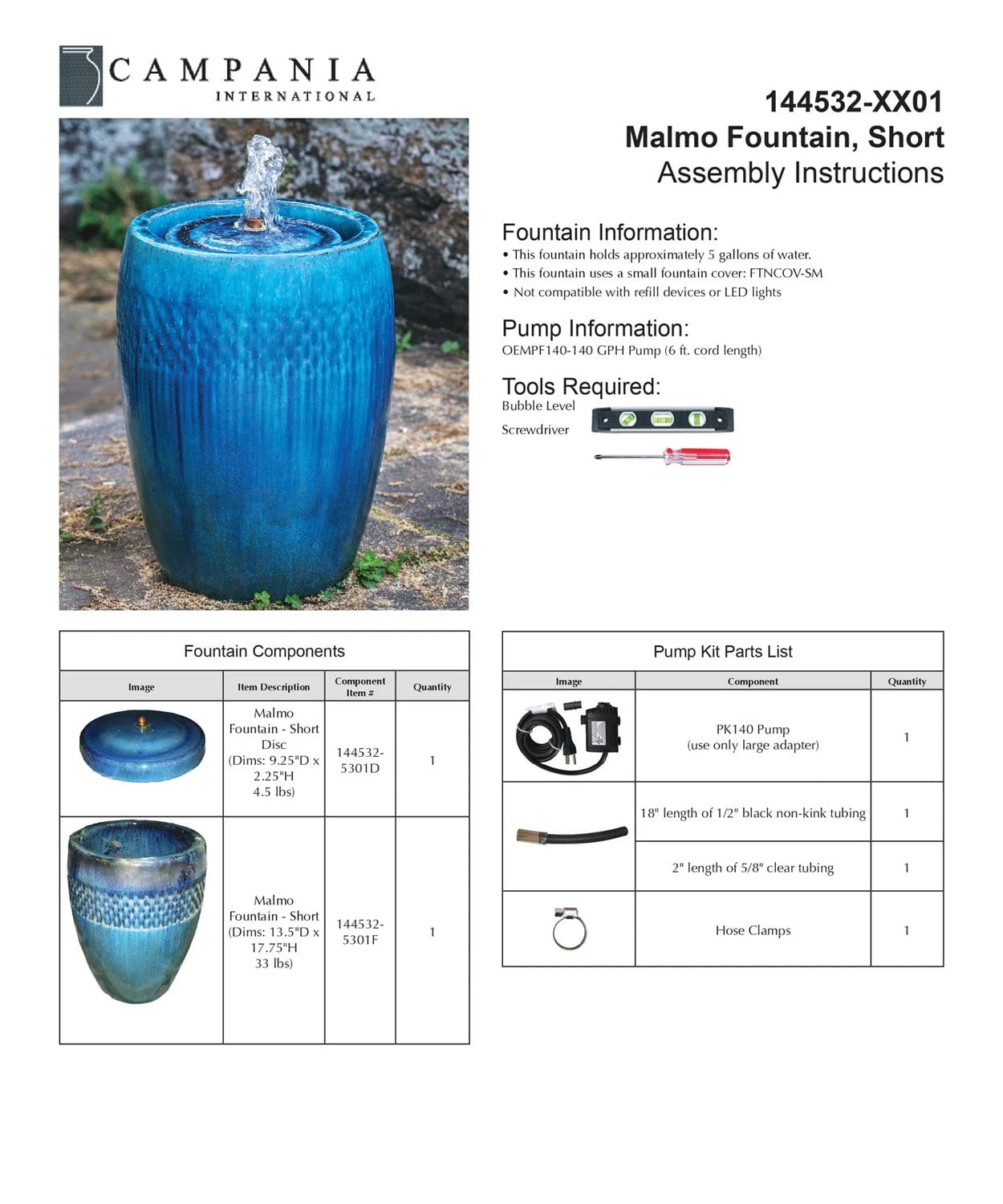 Short Malmo Glazed Fountain