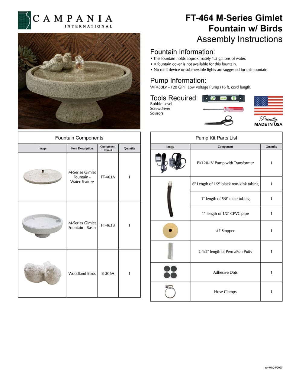 M-Series Gimlet Fountain with Birds