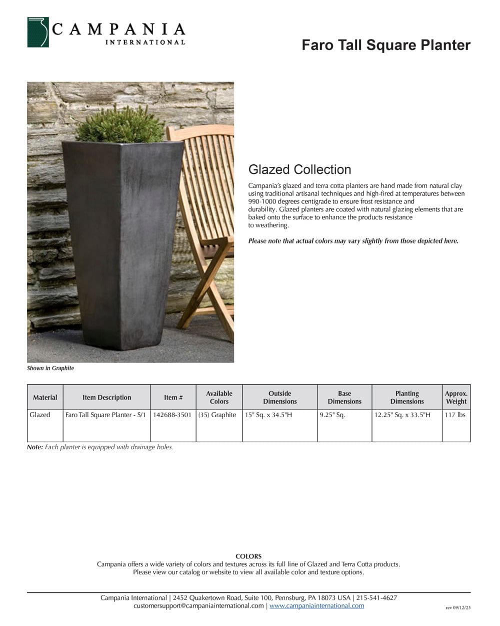 Faro Tall Square Planter | Glazed Collection