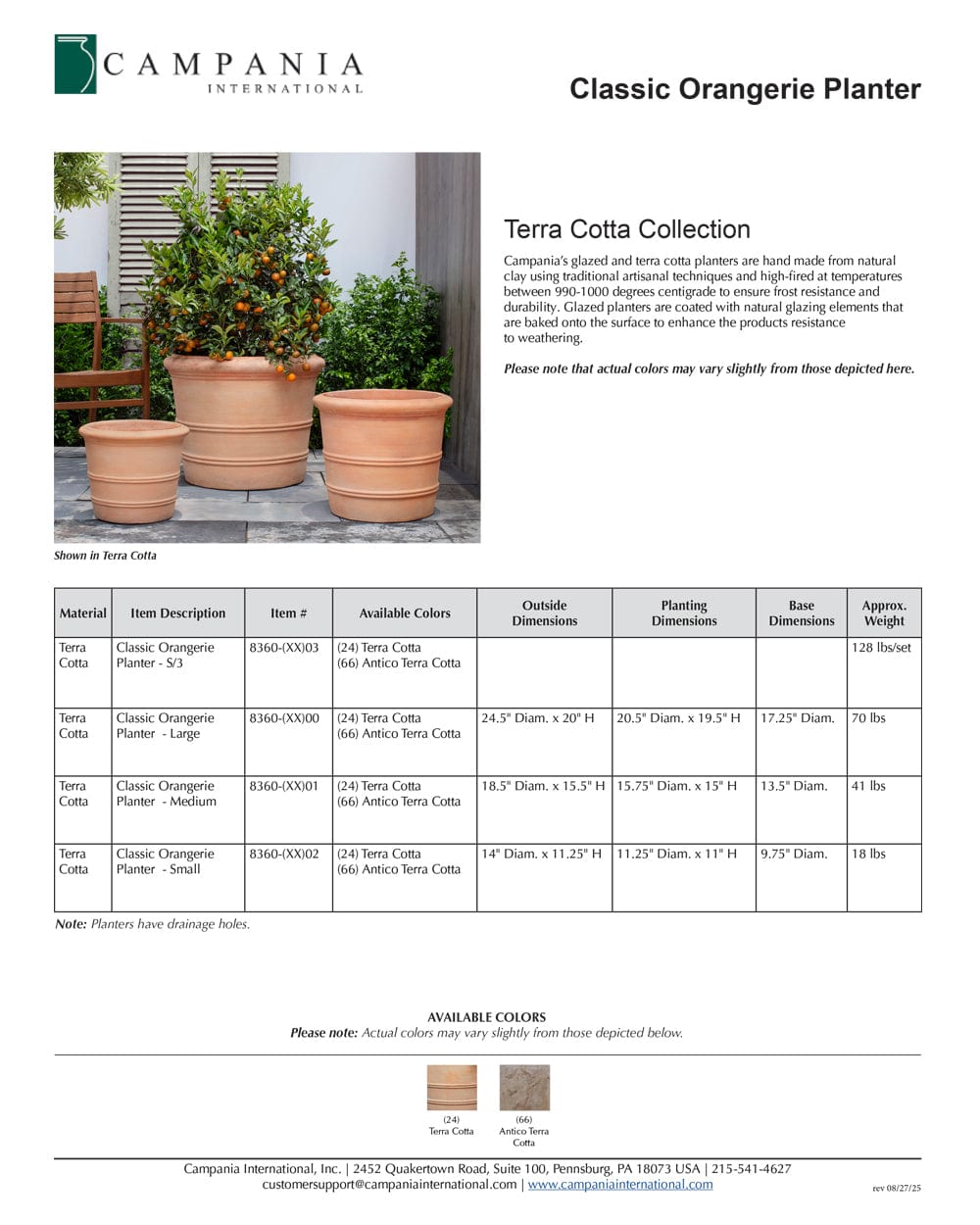 Classic Orangerie Planter Nested Set of 3 | Terra Cotta Collection