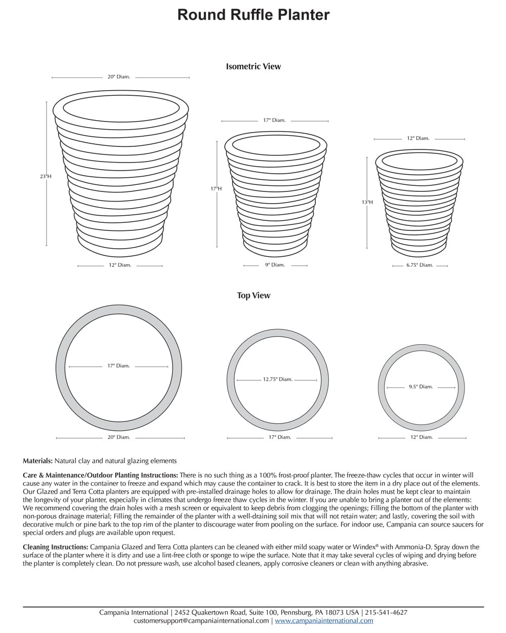 Round Ruffle Planter Nested Set of 3 | Glazed Collection