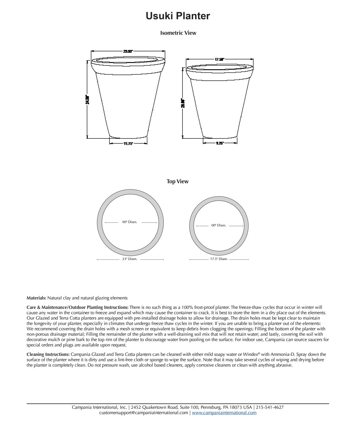 Usuki Terra Cotta Planter Set of 2 Specs