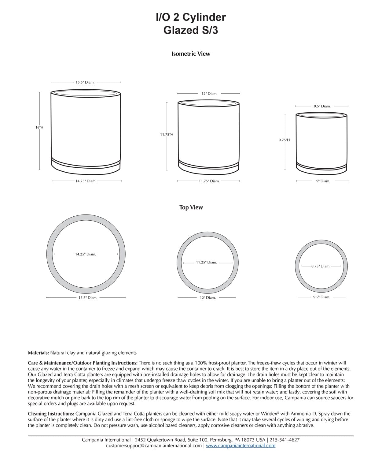 I/O 2 Cylinder Planter Set of 3 | Glazed Terra Cotta Collection