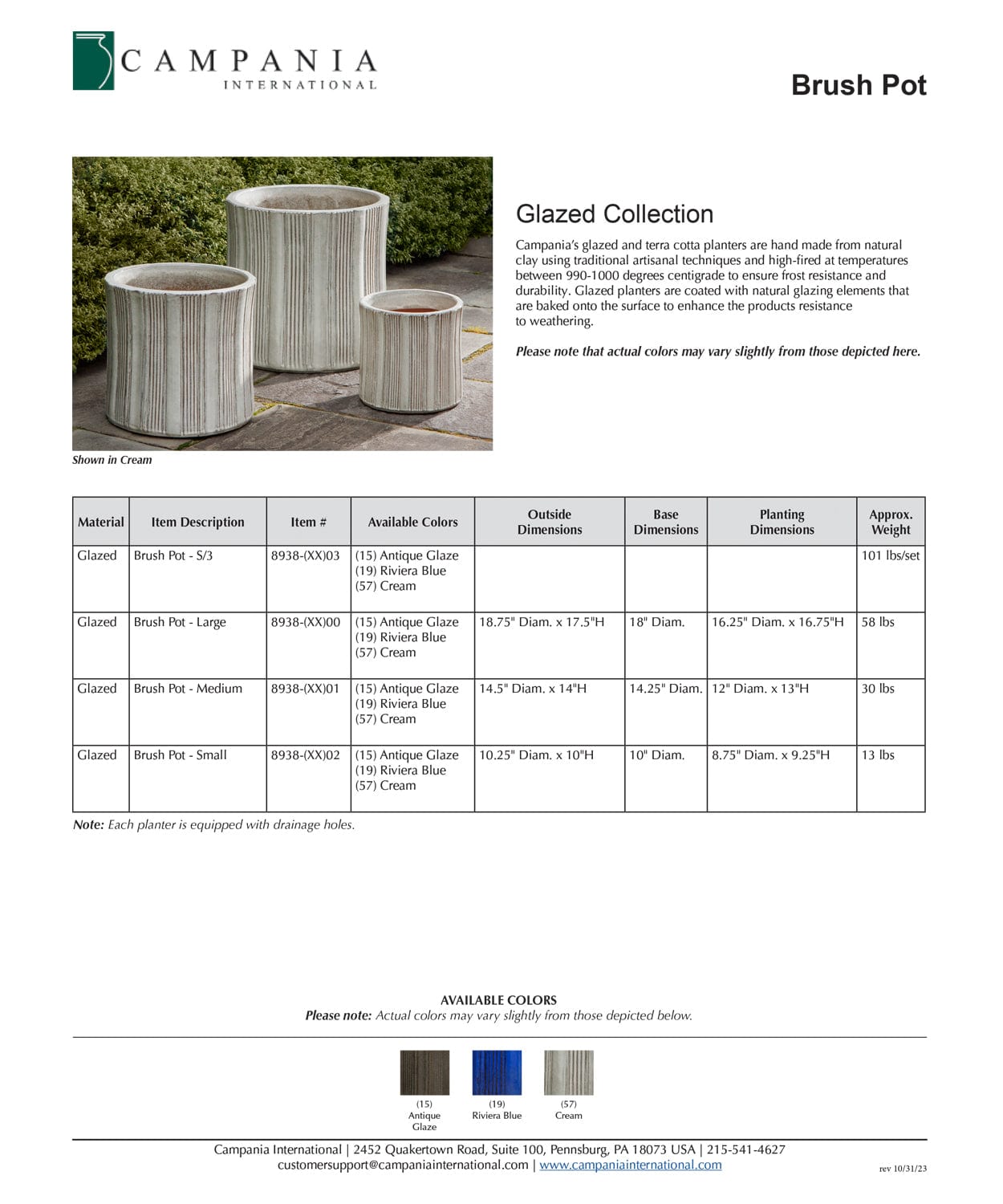 Brush Glazed Terra Cotta Pot Set of 3