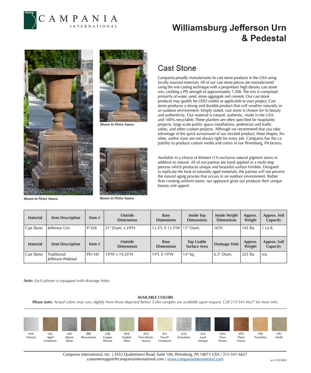 Williamsburg Jefferson Pedestal For Urns and Statues