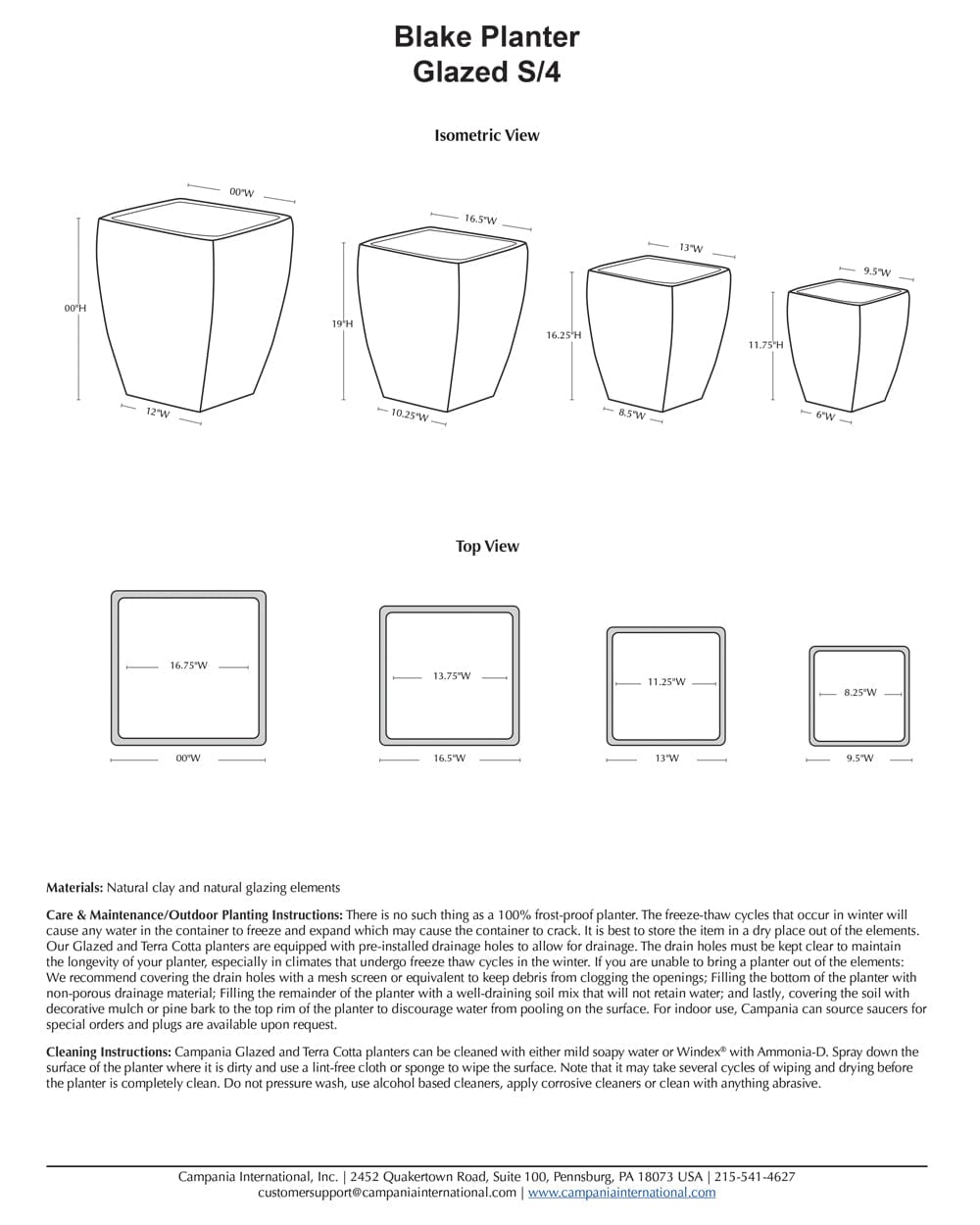 Blake Glazed Planter - Set of 4 Specs