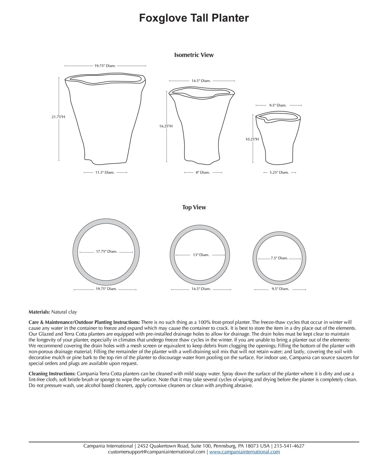 Foxglove Tall Planter Set of 3 | Terra Cotta Collection