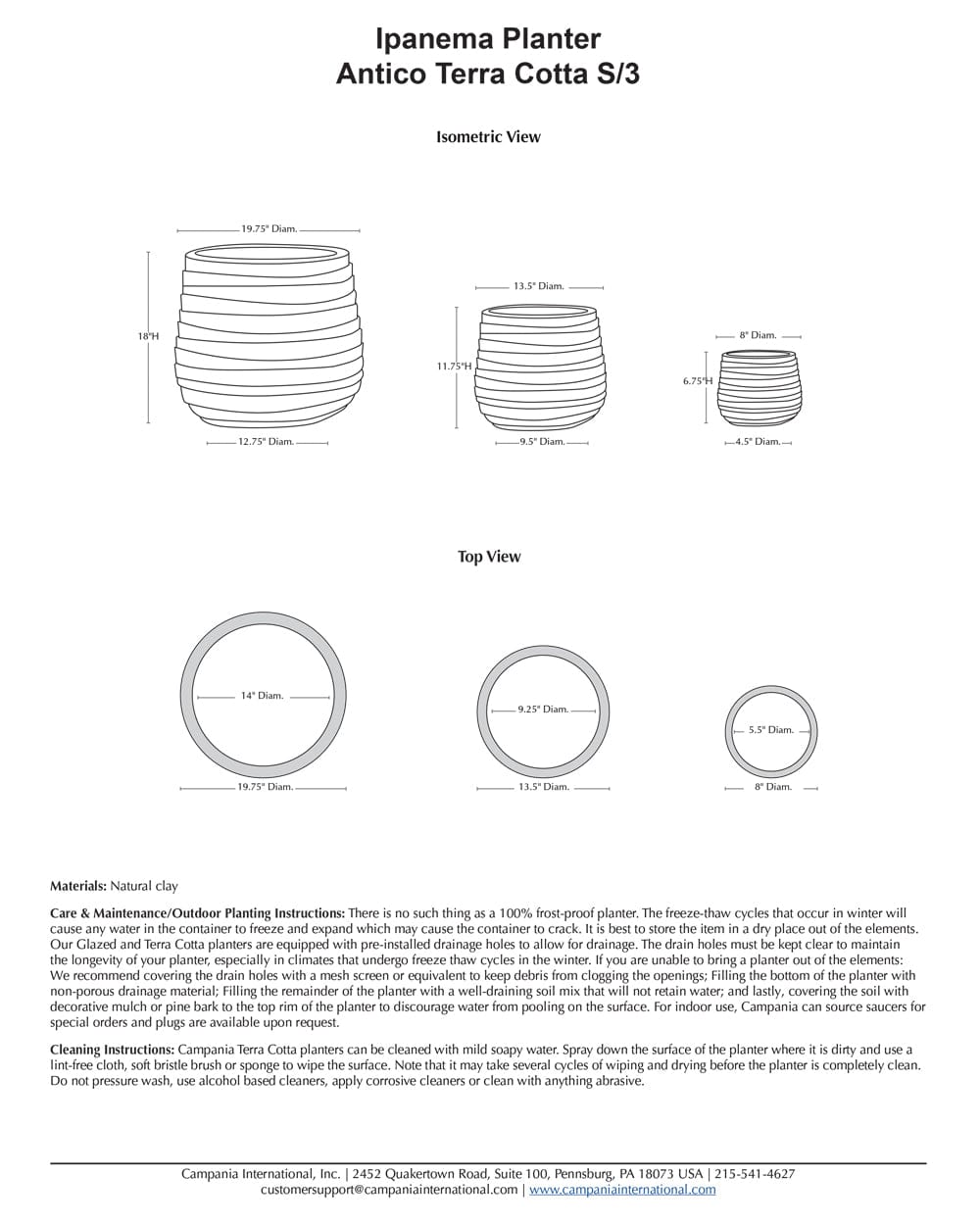 Ipanema Planter - Set of 3 in Antico Terra Cotta
