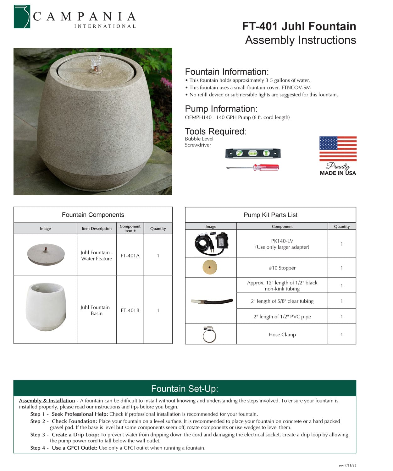 Juhl Cast Stone Garden Fountain