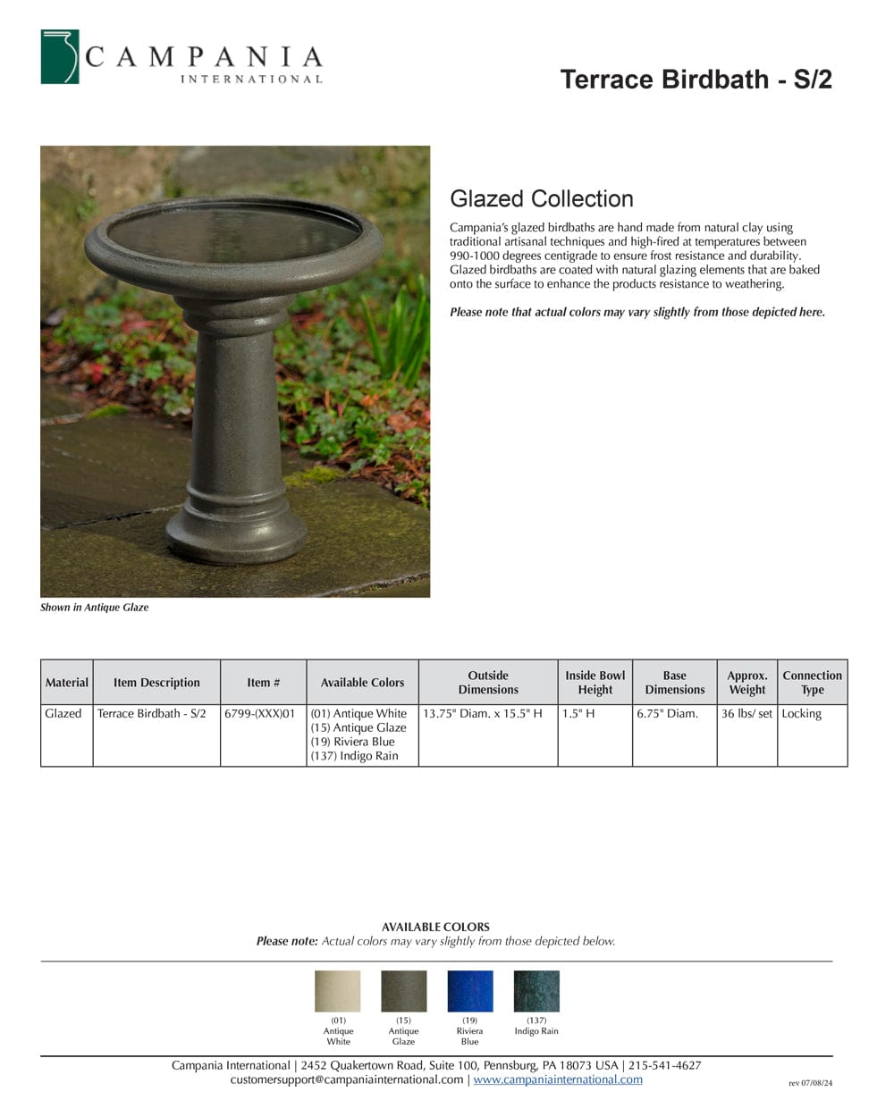 Terrace Birdbath Set of 2 | Glazed Collection