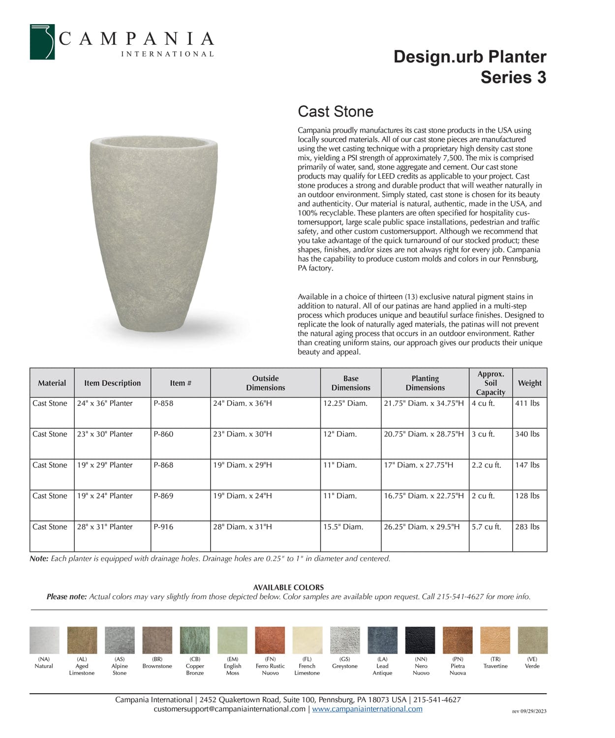 Series 3 Cast Stone Planter Specs