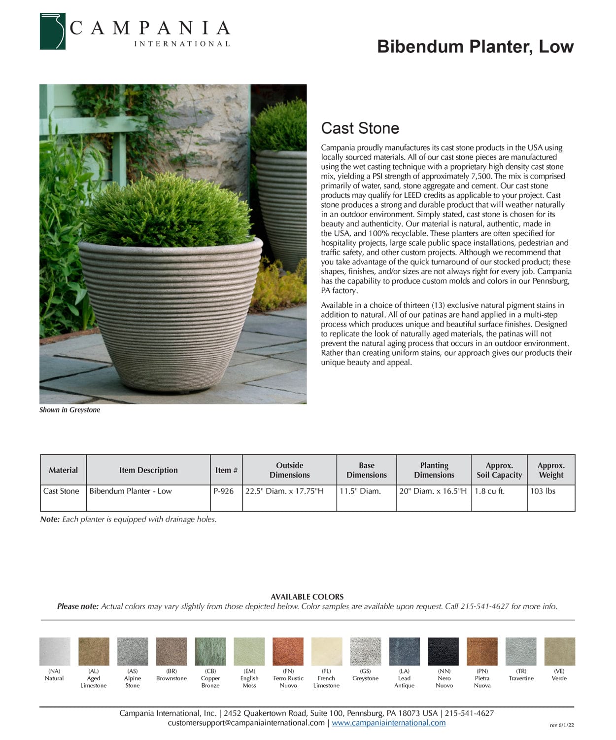 Bibendum Low Cast Stone Planter Specs