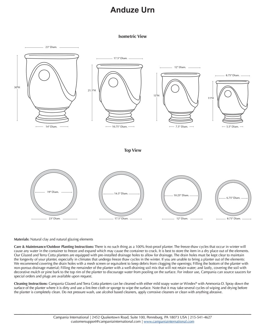 Anduze Urn - Set of 4 in Antique White Specs