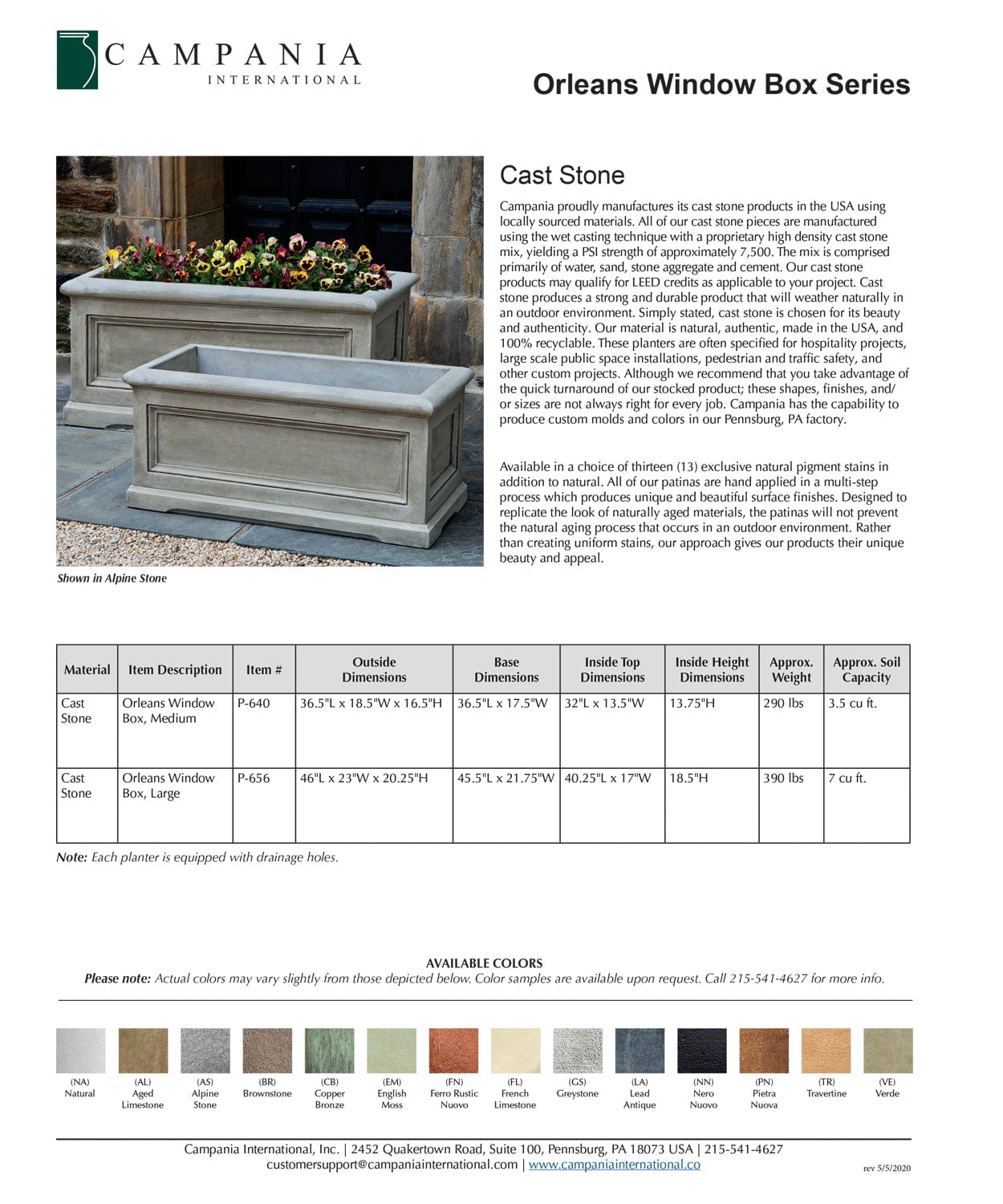 Orleans Window Box Specs