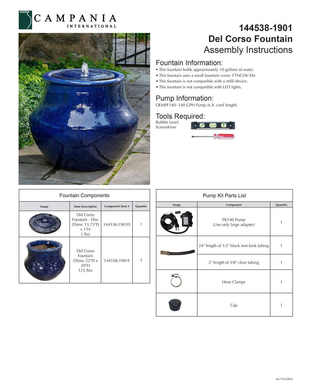 Del Corso Glazed Terra Cotta Fountain