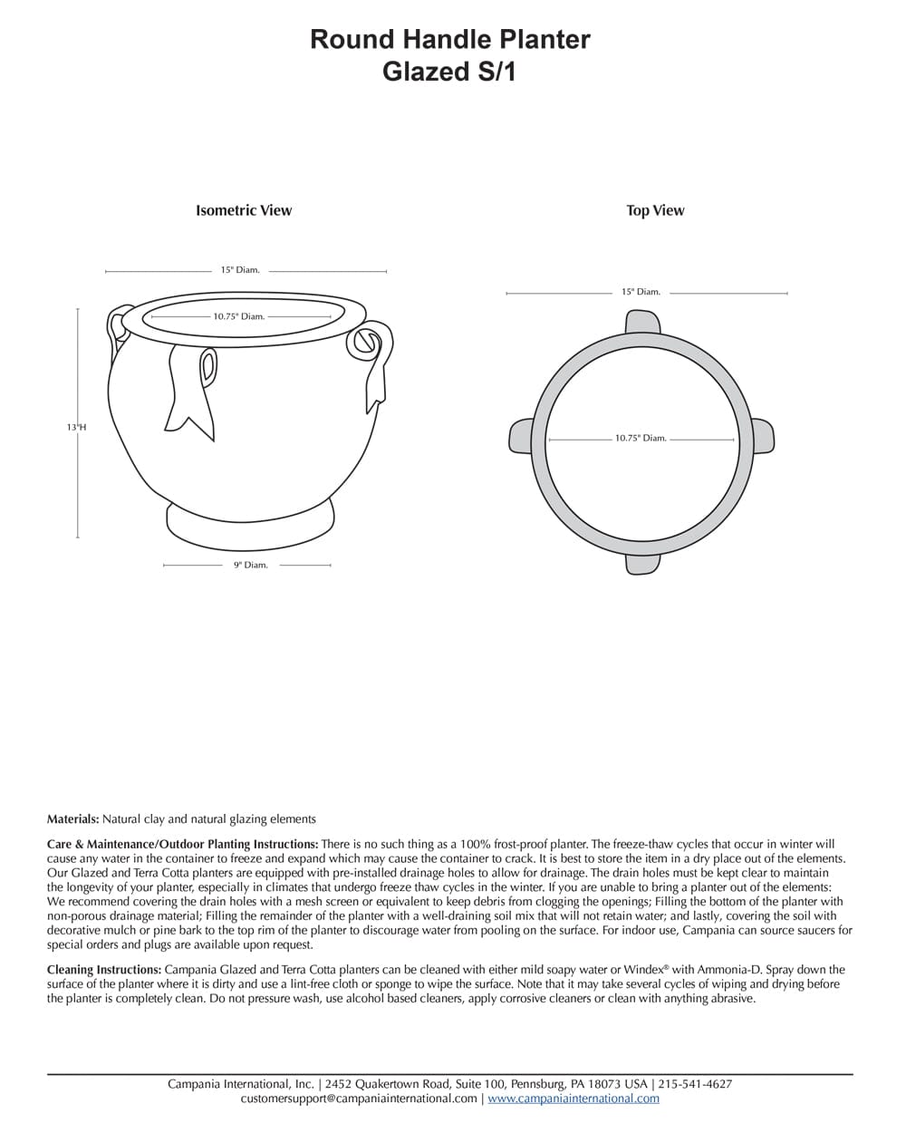 Round Handle Planter | Glazed Collection