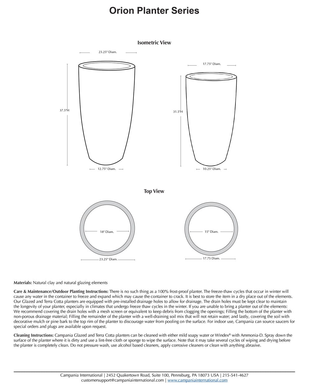 Orion Glazed Terra Cotta Planter - Set of 2 Specs