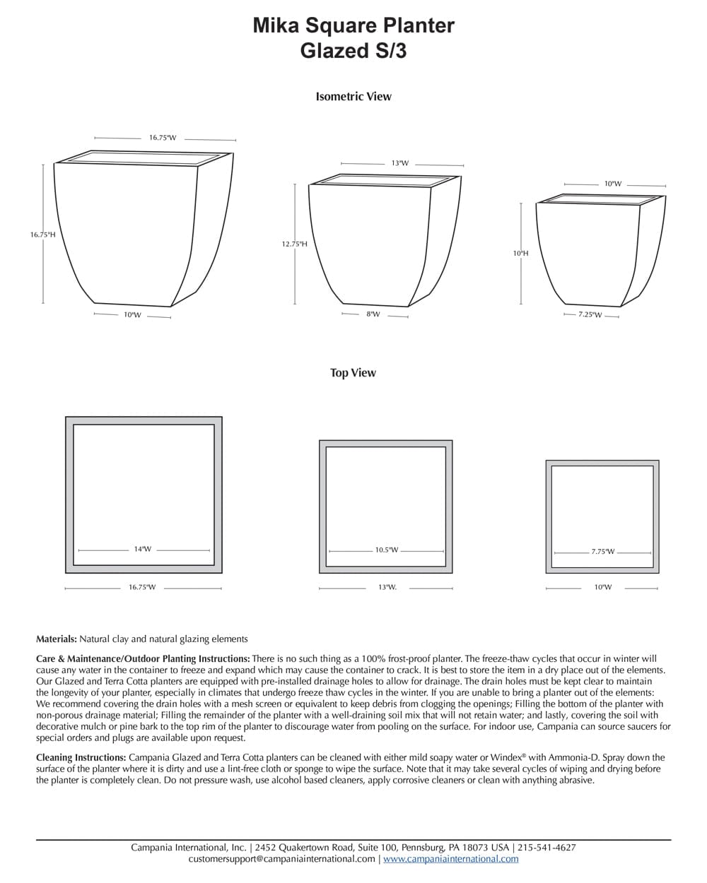 Mika Square Planter Nested Set of 3 | Glazed Collection