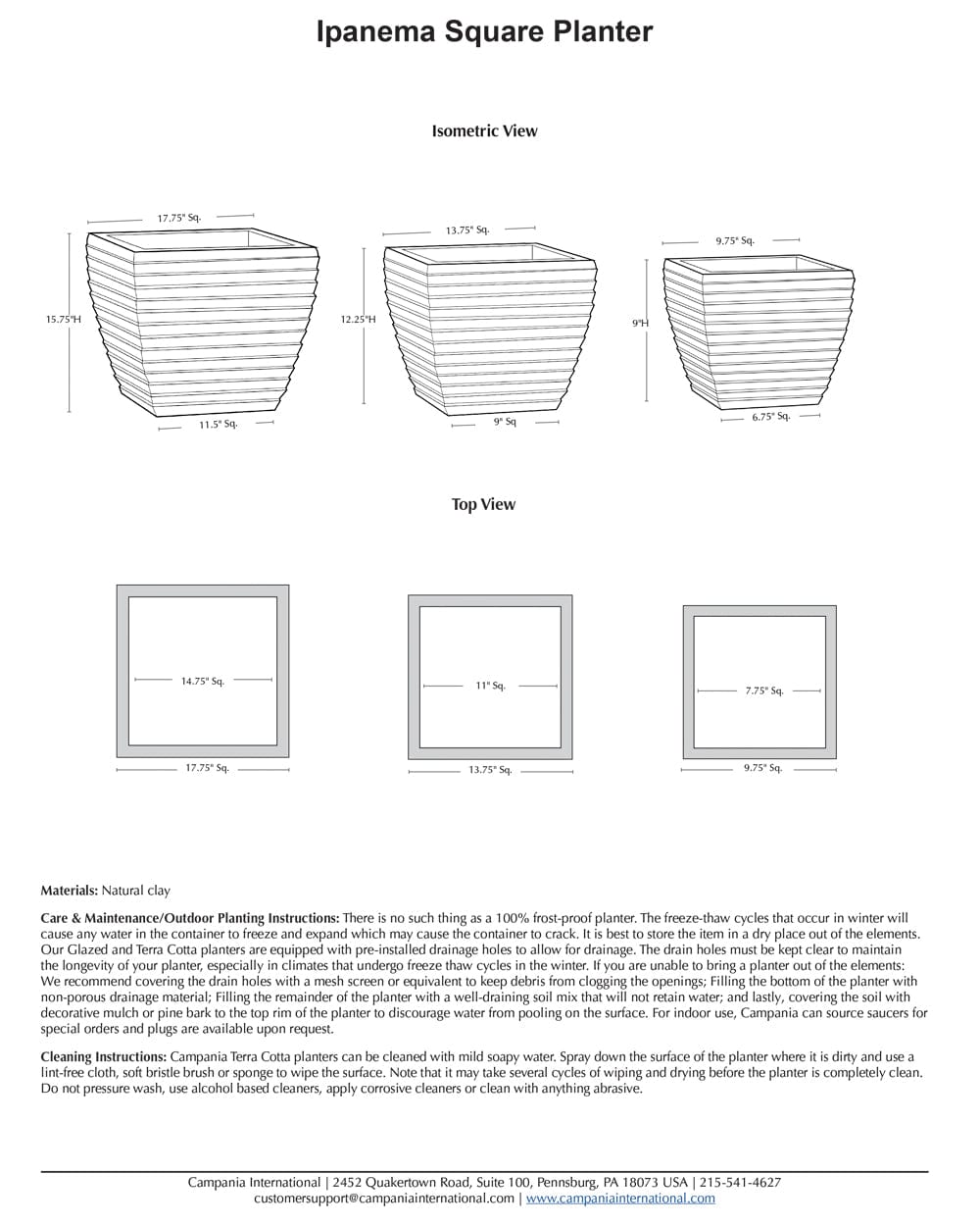 Ipanema Square Planter Nested Set of 3 | Terra Cotta Collection