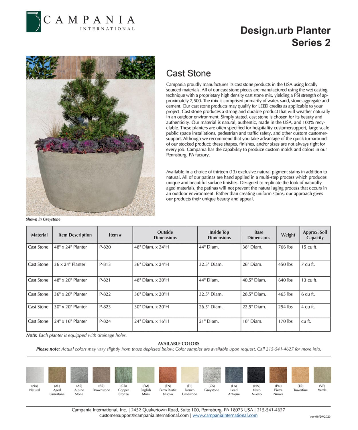 Series 2 Cast Stone Planter Specs