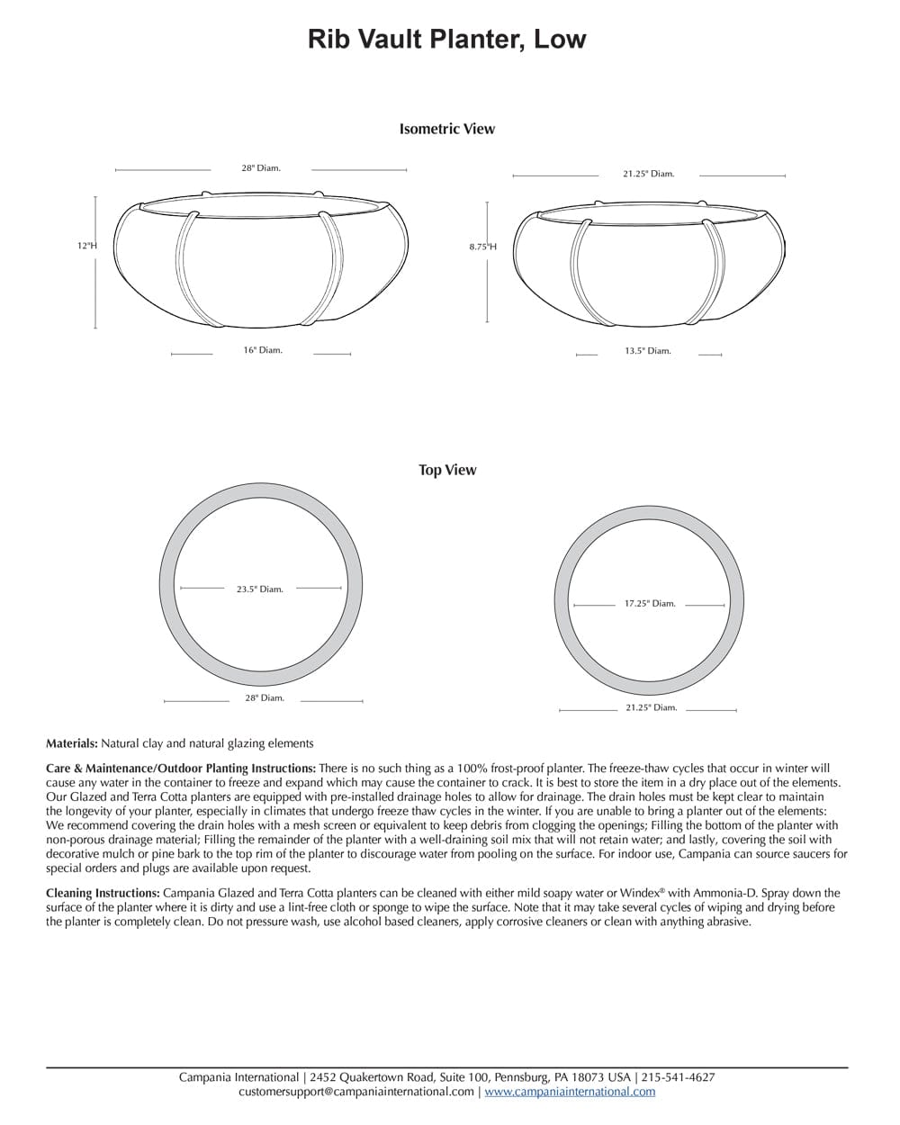 Rib Vault Planter Low Set of 2 Specs