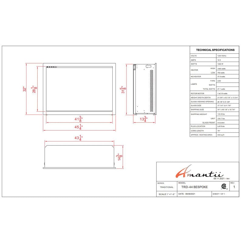 Amantii 44" TRD Bespoke Smart Electric Fireplace Insert