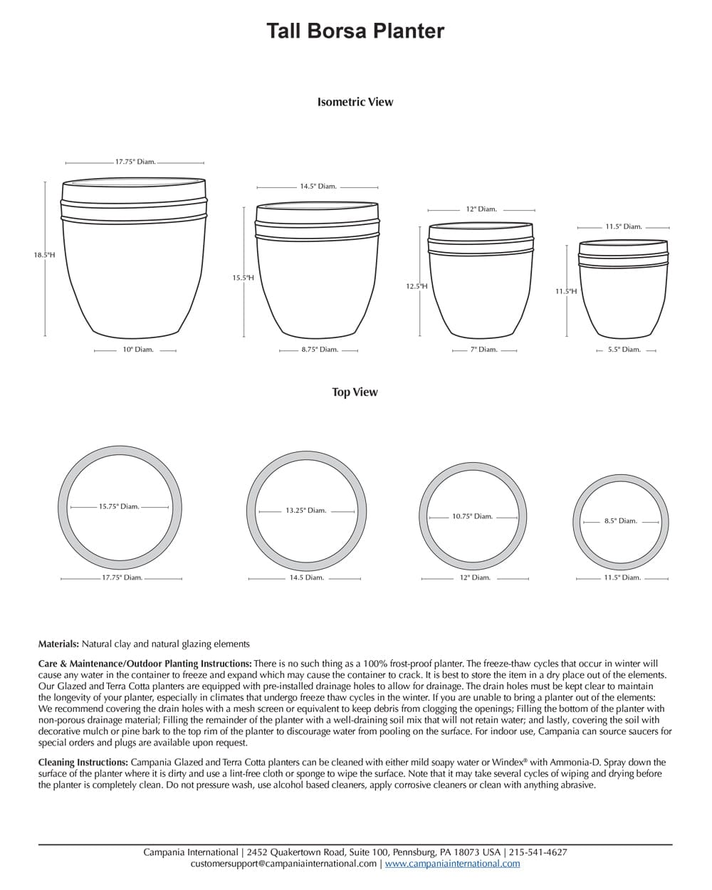 Tall Borsa Glazed Terra Cotta Planter Set of 4 in Indigo Rain