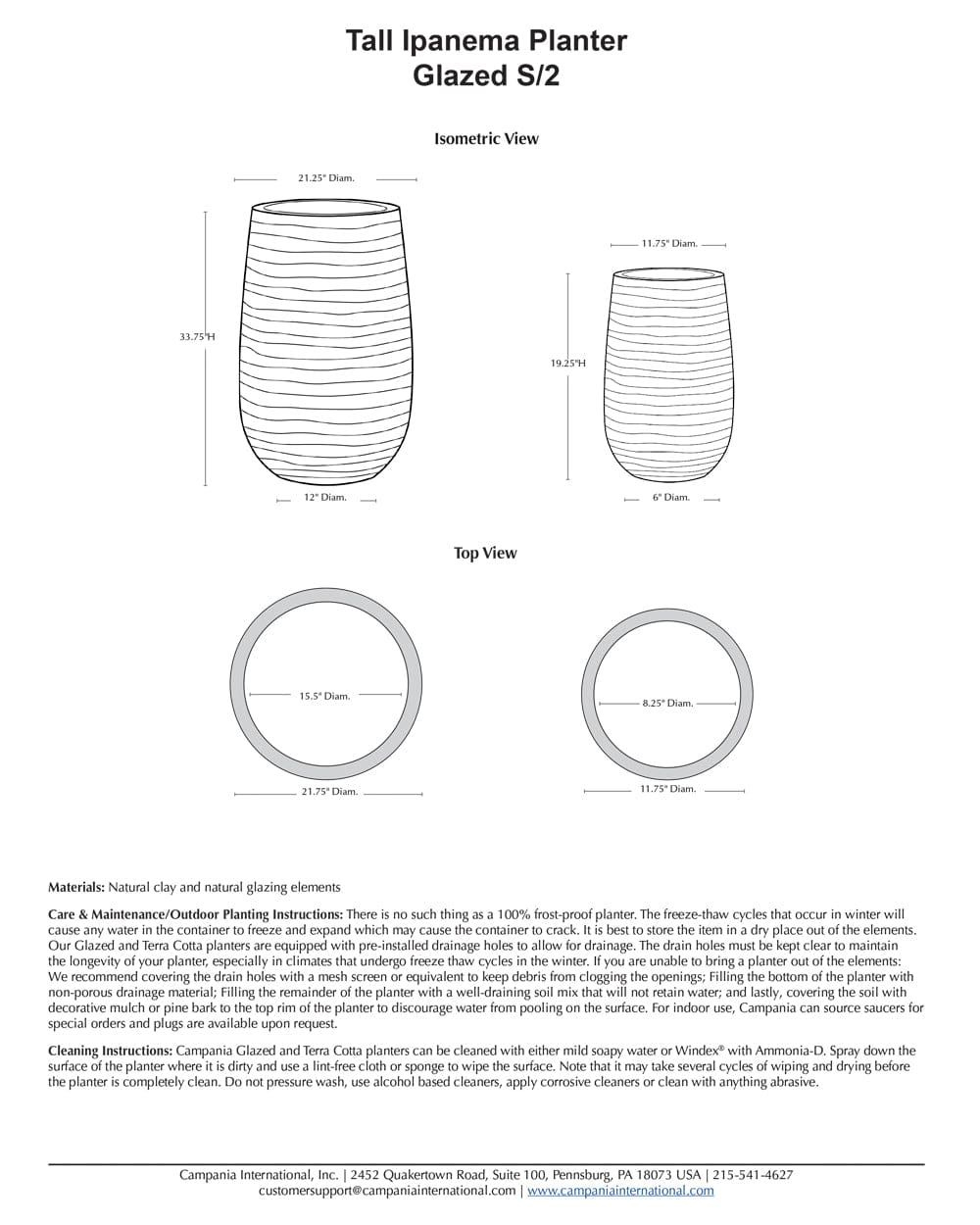 Tall Ipanema Planter Nested Set of 2 | Terra Cotta Collection
