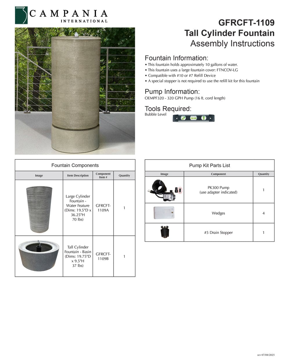 Tall Cylinder GFRC Fountain