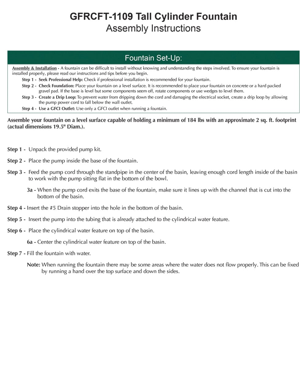 Tall Cylinder GFRC Fountain