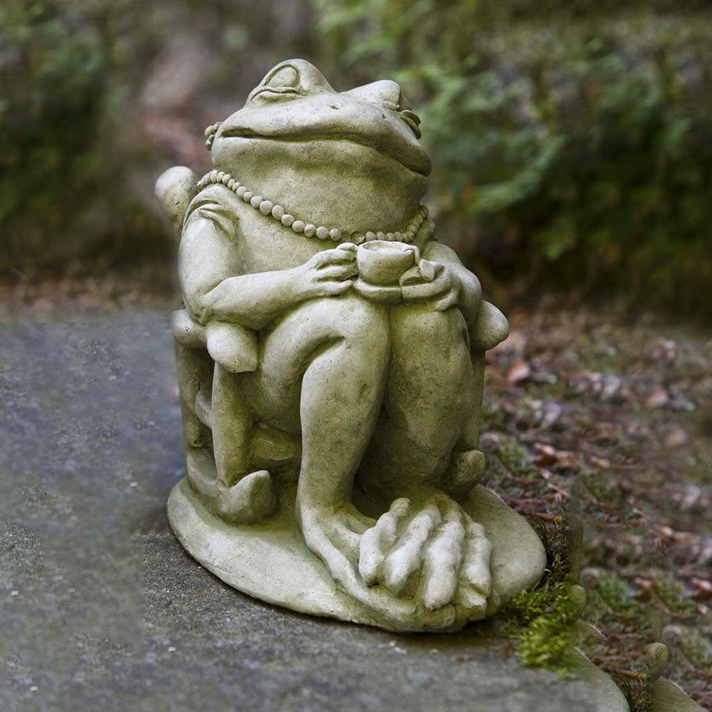 Tea Frog Cast Stone Garden Statue