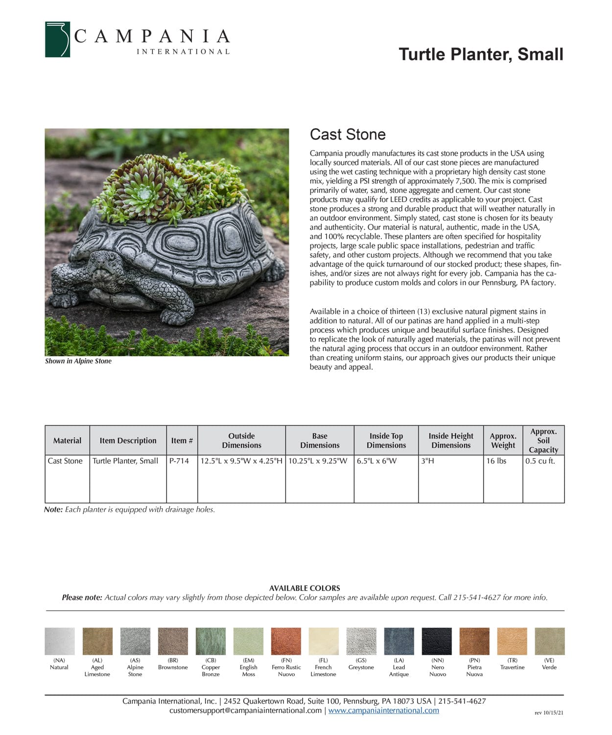 Turtle Cast Stone Garden Planter - Small